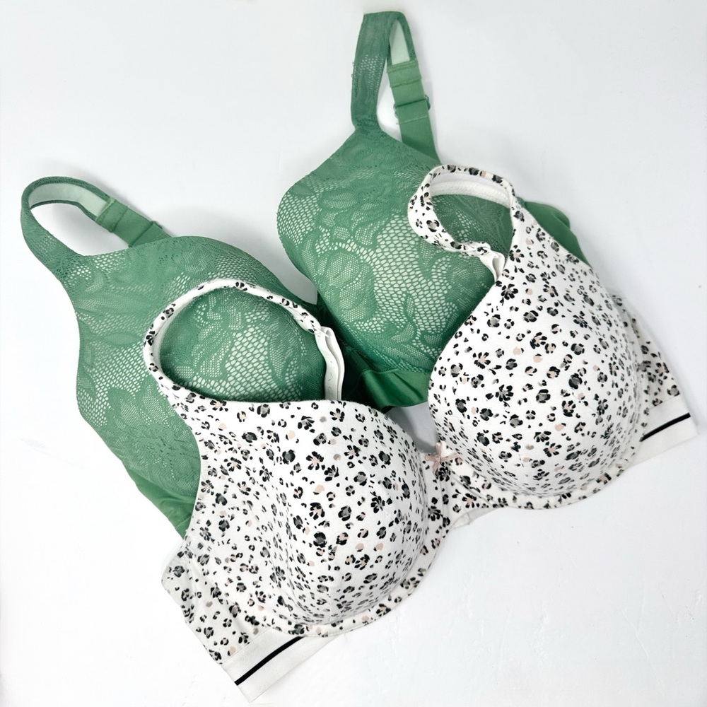 Cacique Lightly Lined Bra Lot Bundle Green Lace Leopard Size 38DD